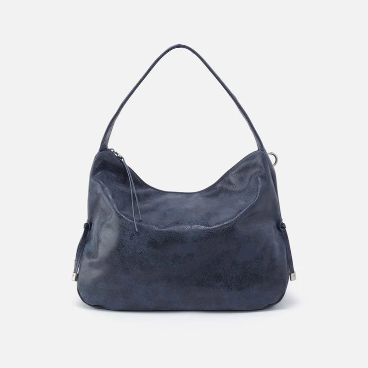 single strap zip top blue handbag