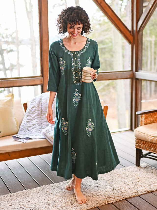 Kerala Caftan Teal Green, Side Seam Pockets