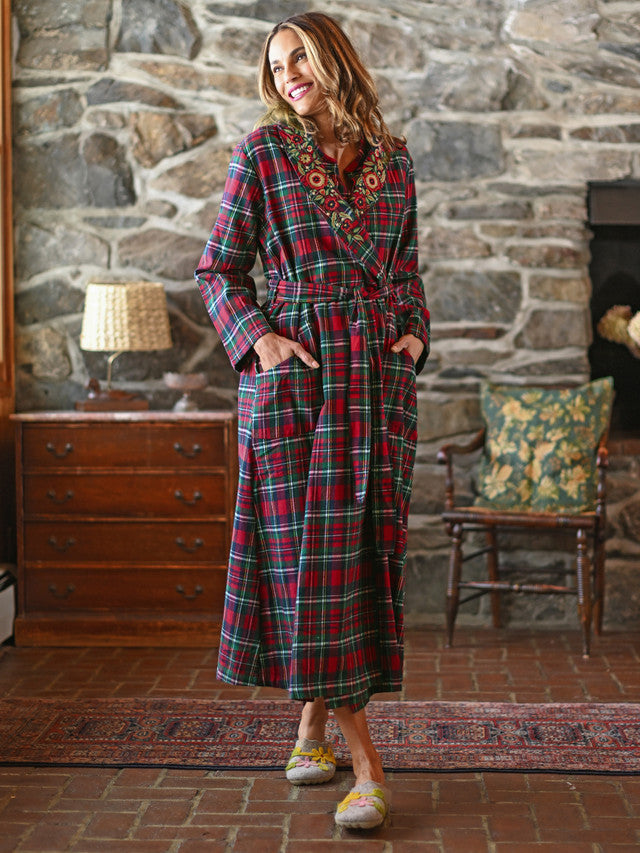 Yuletide Check Dressing Gown - Red, Side Seam Pockets