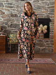 Drawing Room Dress Black, Button Tie Back Waist