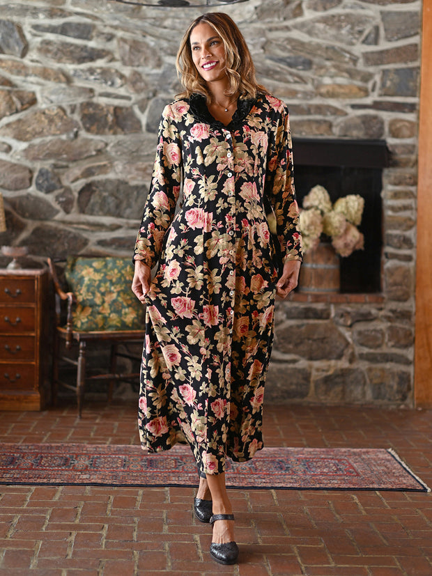 Drawing Room Dress Black, Button Tie Back Waist