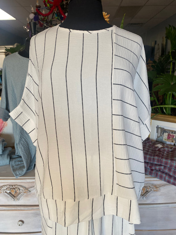 Mix Media Stripe Tunic White