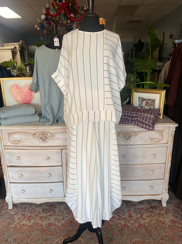 Mix Media Stripe Tunic White