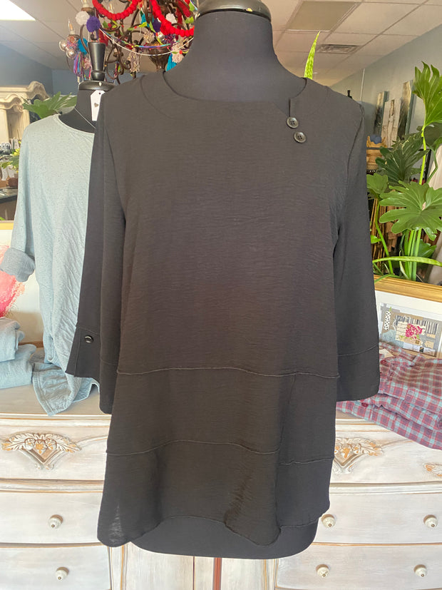 Solid Airflow Button Tunic Black