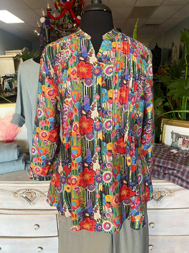 Printed Pintuck Tunic Garden