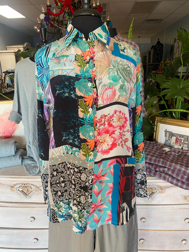 Silk Viscose Button Down Shirt Multi