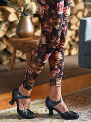 Yesterday Roses Printed Mesh Footless Tights Black, Elastic Waist