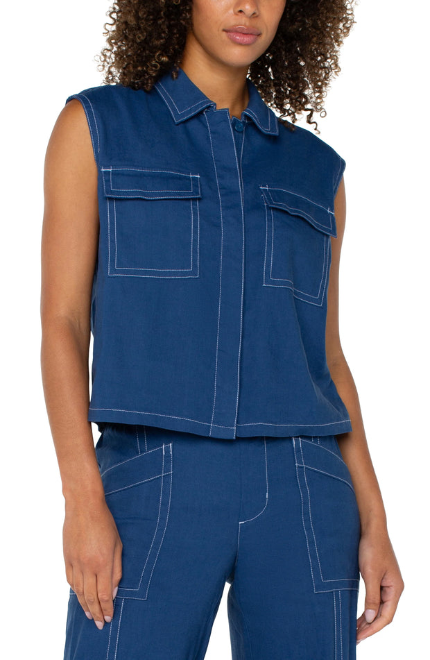 Sleeveless Cargo Shirt Goddess Blue