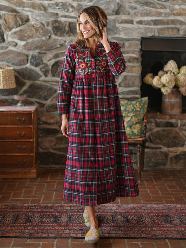 Yuletide Check Nighty Red, Side Seam Pockets