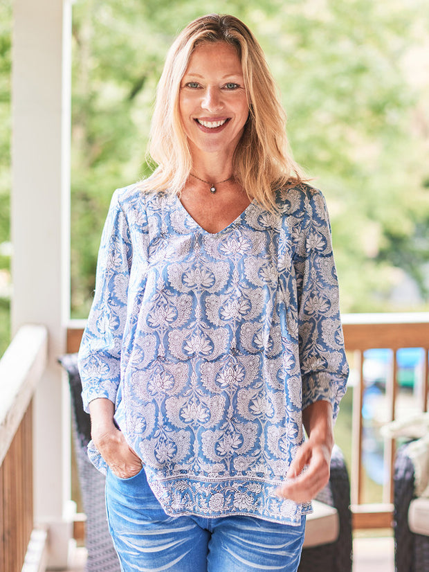 Bali Blockprint Tunic Blue