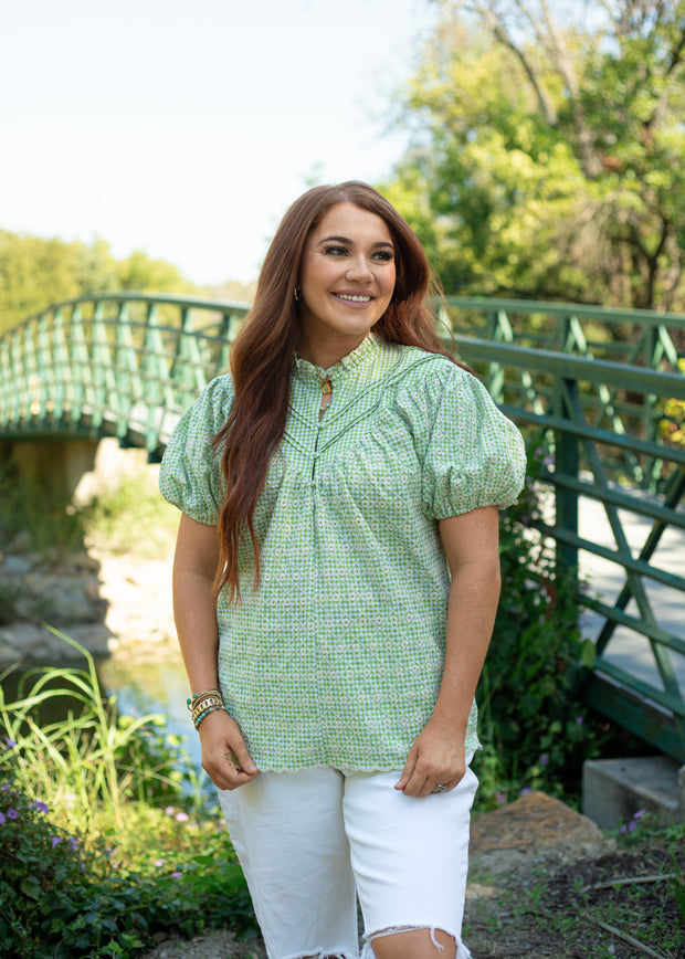 Ellis Top Green Eyelet