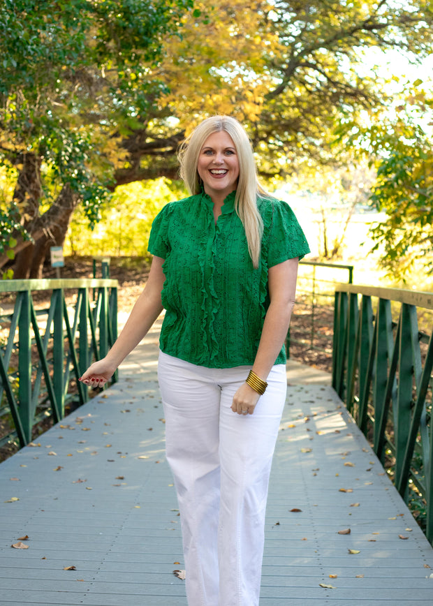 Lilly Top Green Eyelet