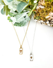 Rectangle Mustard Seed Necklace Silver