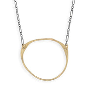 Hammered Gold Oval & Black Chain Necklace