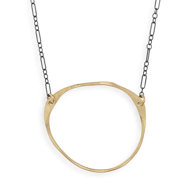 Hammered Gold Oval & Black Chain Necklace