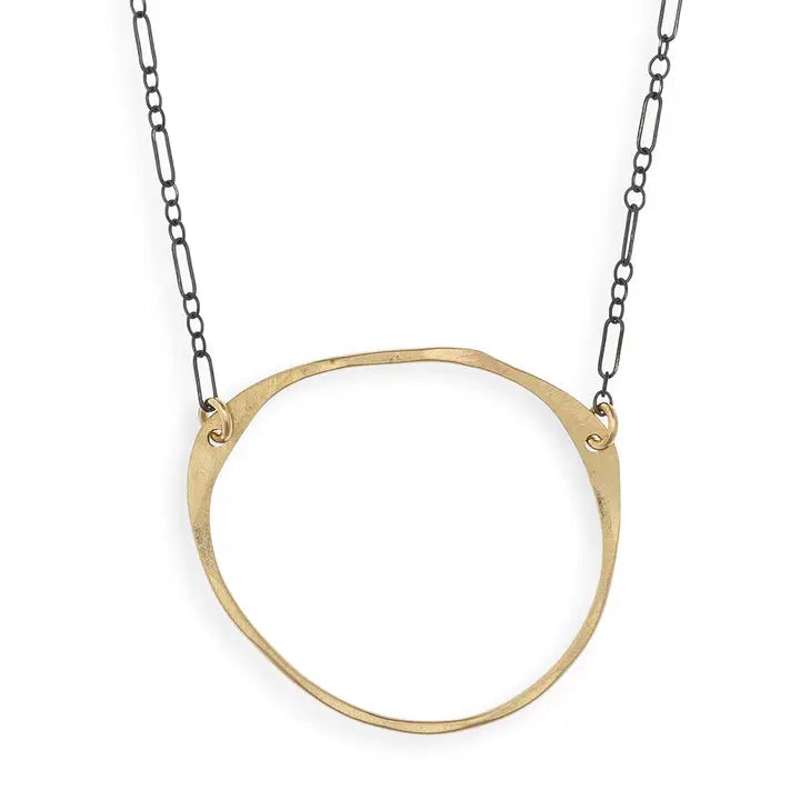 Hammered Gold Oval & Black Chain Necklace