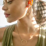 Hammered Gold Oval & Black Chain Necklace