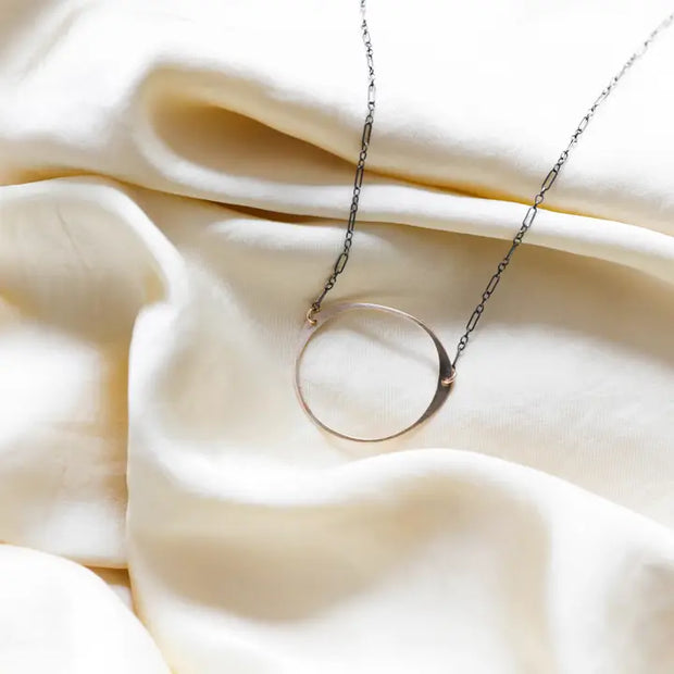 Hammered Gold Oval & Black Chain Necklace