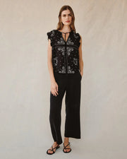Ruffle Sleeve Tie Neck Top Bandana Print