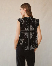 Ruffle Sleeve Tie Neck Top Bandana Print