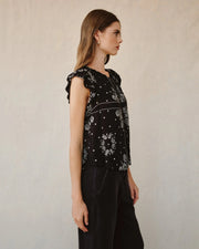 Ruffle Sleeve Tie Neck Top Bandana Print