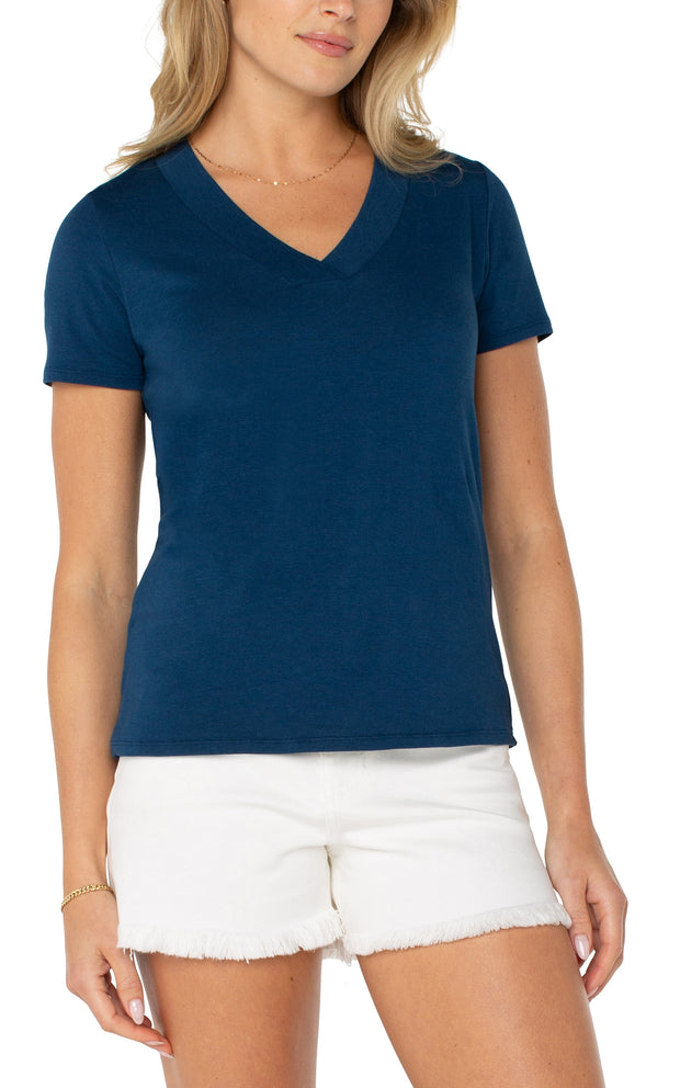 Short Sleeve Knit Tee W/Placket Celestial Navy