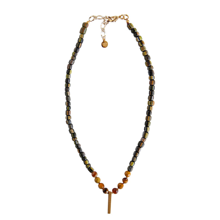 Rib Short Beaded Necklace Brown